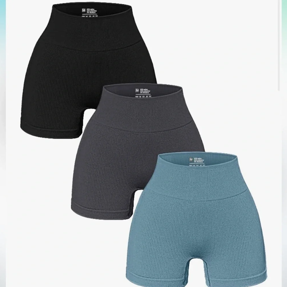 Women's Ribbed Athletic Shorts - Black, Blue, Gray - Picture 3 of 3